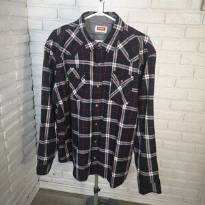 Wrangler Men's Size 2XL Black Red Grey White Plaid Snap Front Casual Shirt